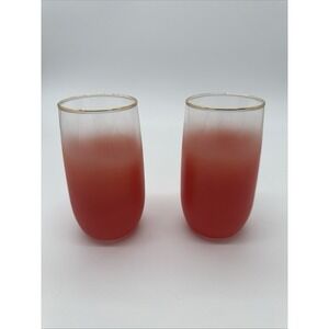 MCM Glass Tumblers‎ 5" Blendo Frosted Orange Lot of 2 Gold Trim